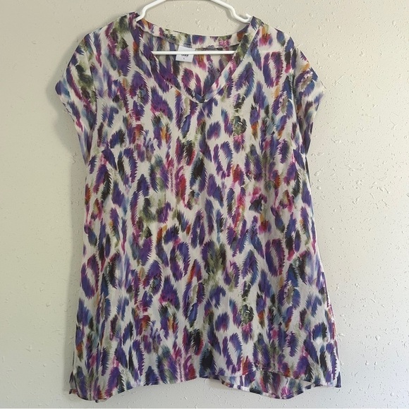 Cabi Colorful Rainbow Lightweight Short Sleeve Blouse Casual Summer Large - Picture 1 of 7